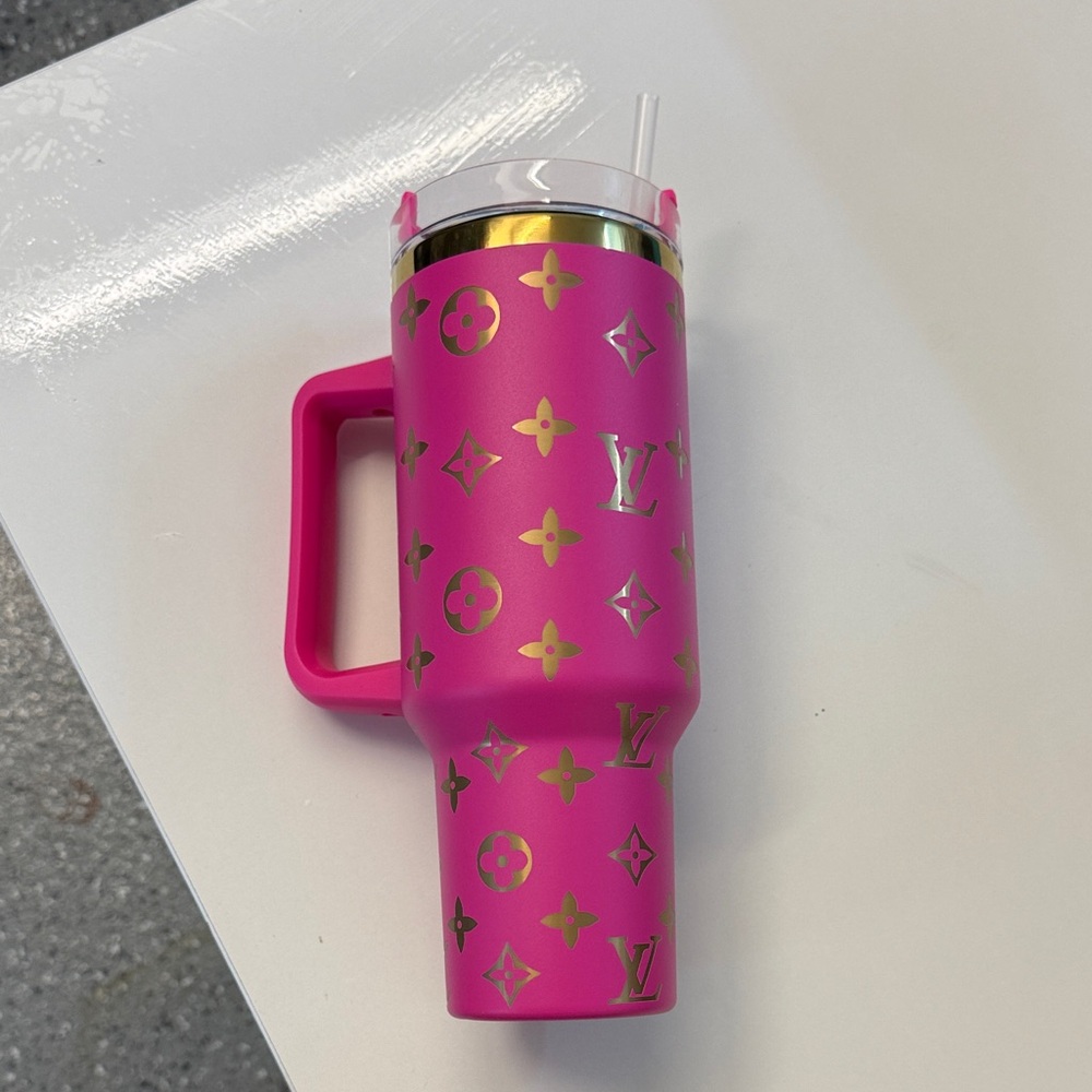 Stanley Pink Tumbler with Gold Accents